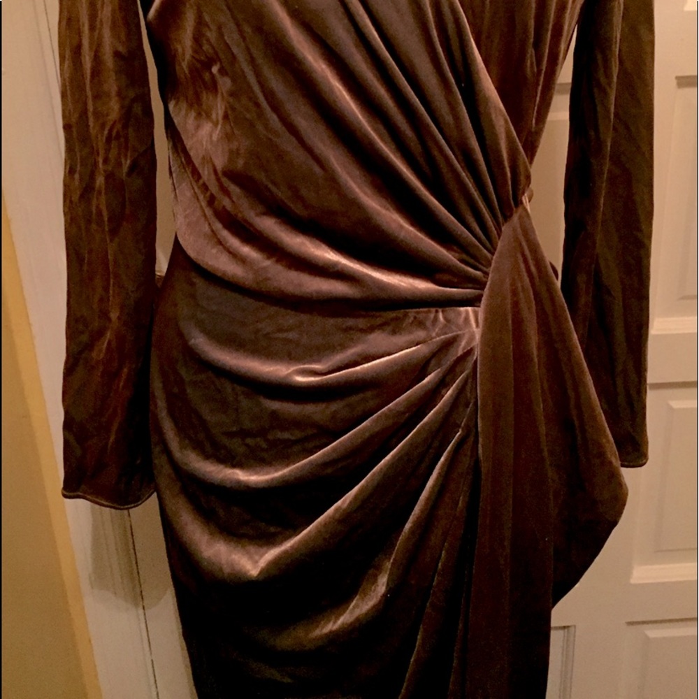 Taupe  cocktail V Neck side slit long dress